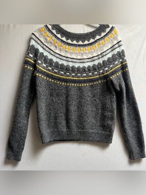 GAP Women's Dark Gray Fair Isle Yoke Wool Blend Sweater